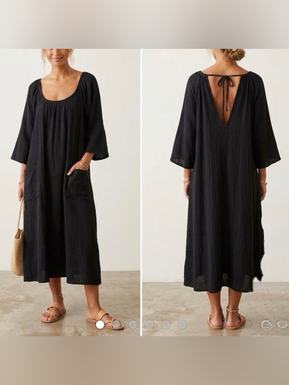 Free People Scoop Neck Gauze Relaxed Fit Boho Peasant Maxi Dress NWT
 Size Small